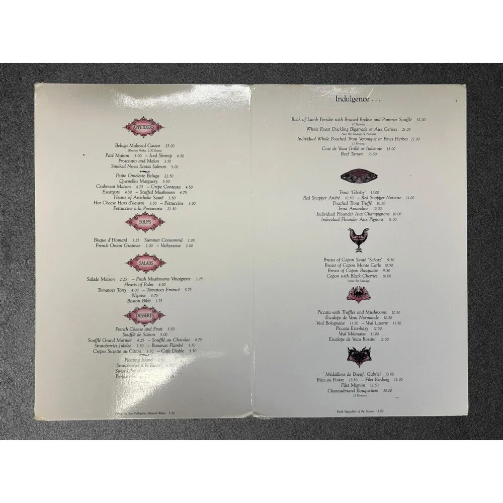 Vintage TONY'S Houston Texas Restaurant Dinner Menu Poetry of French Food Vtg
